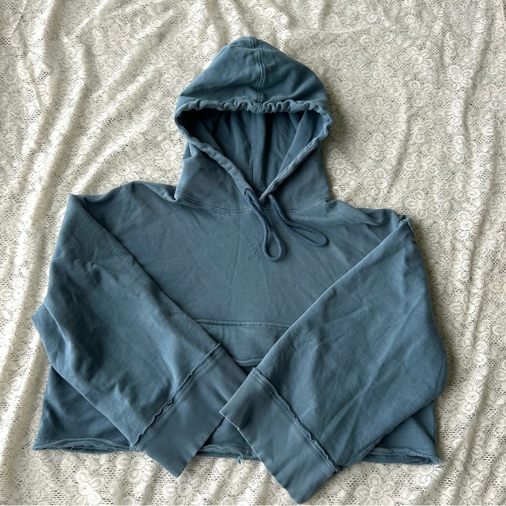 Free People Movement Beachy Cropped hoodie blue size small - Picture 1 of 9